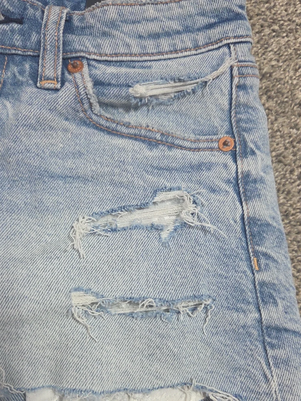 Light Blue Distressed Denim Shorts - Women